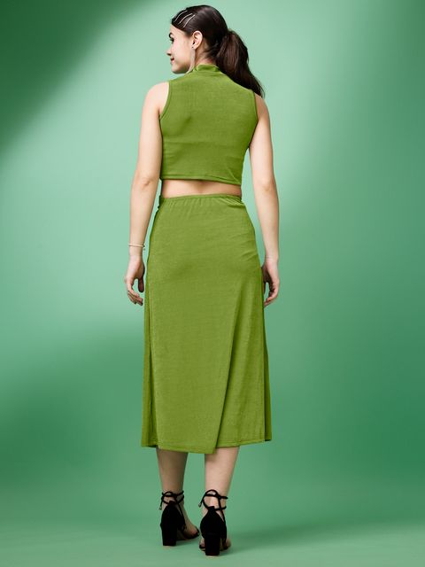 Women Olive Bodycon Ruched Co-ords