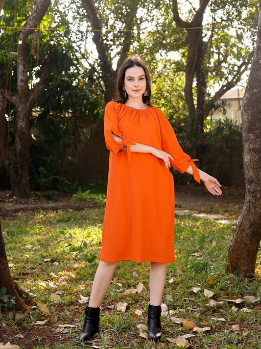 Orange A-Line Knee Length Dress