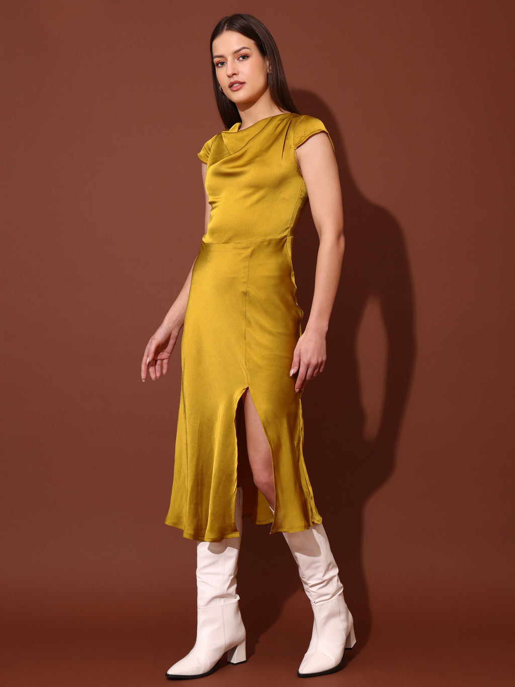 Women Fit & Flared Black Mustard Dress