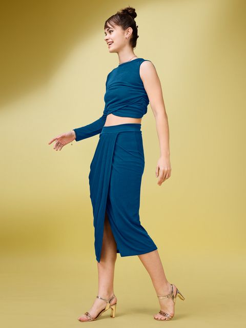 Women Berry Bodycon Ruched Co-ords