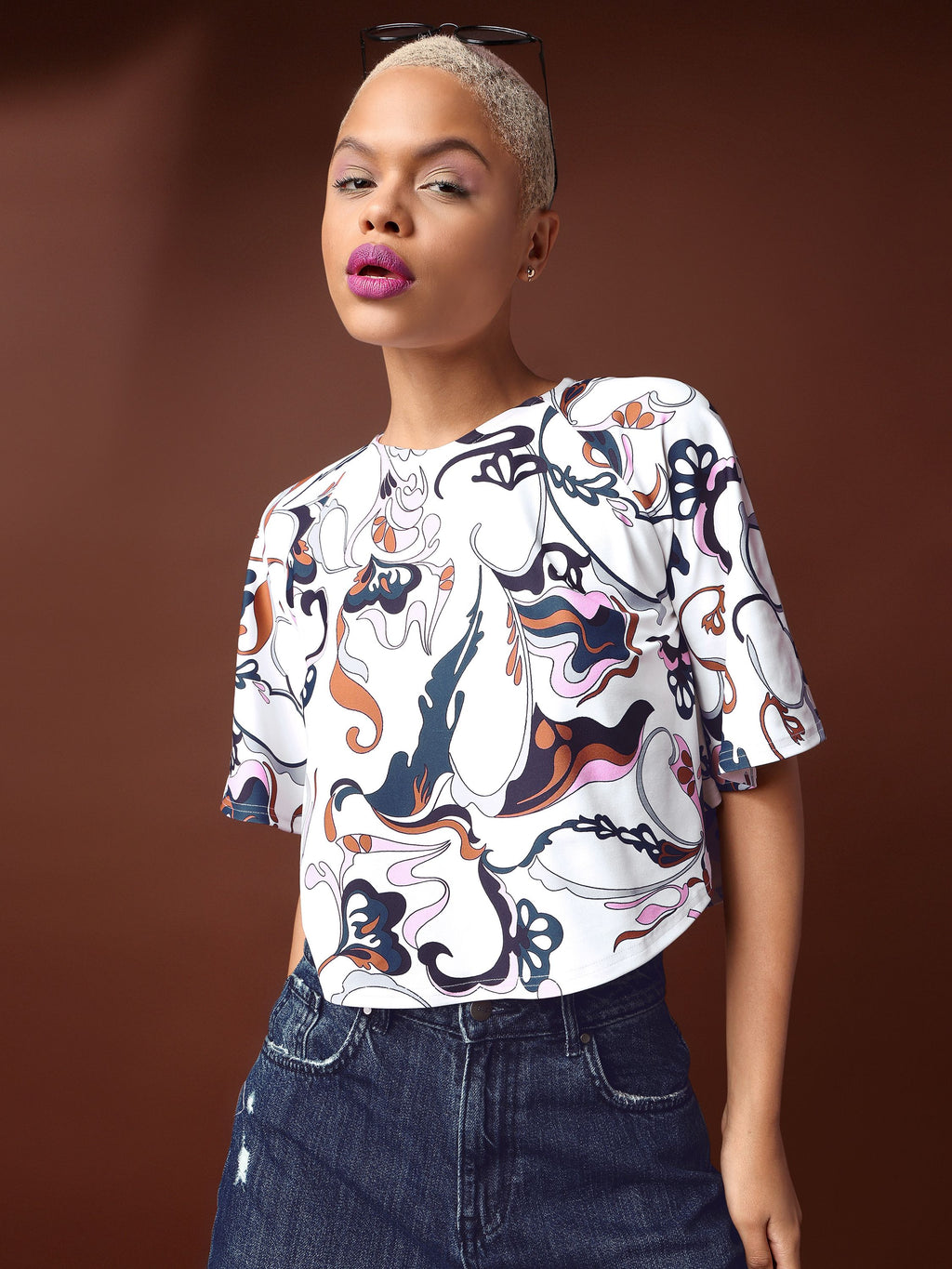 White Round Neck Crop Top For Women