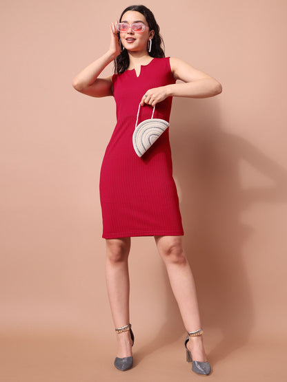 Caftan Neck Red Bodycon Dress