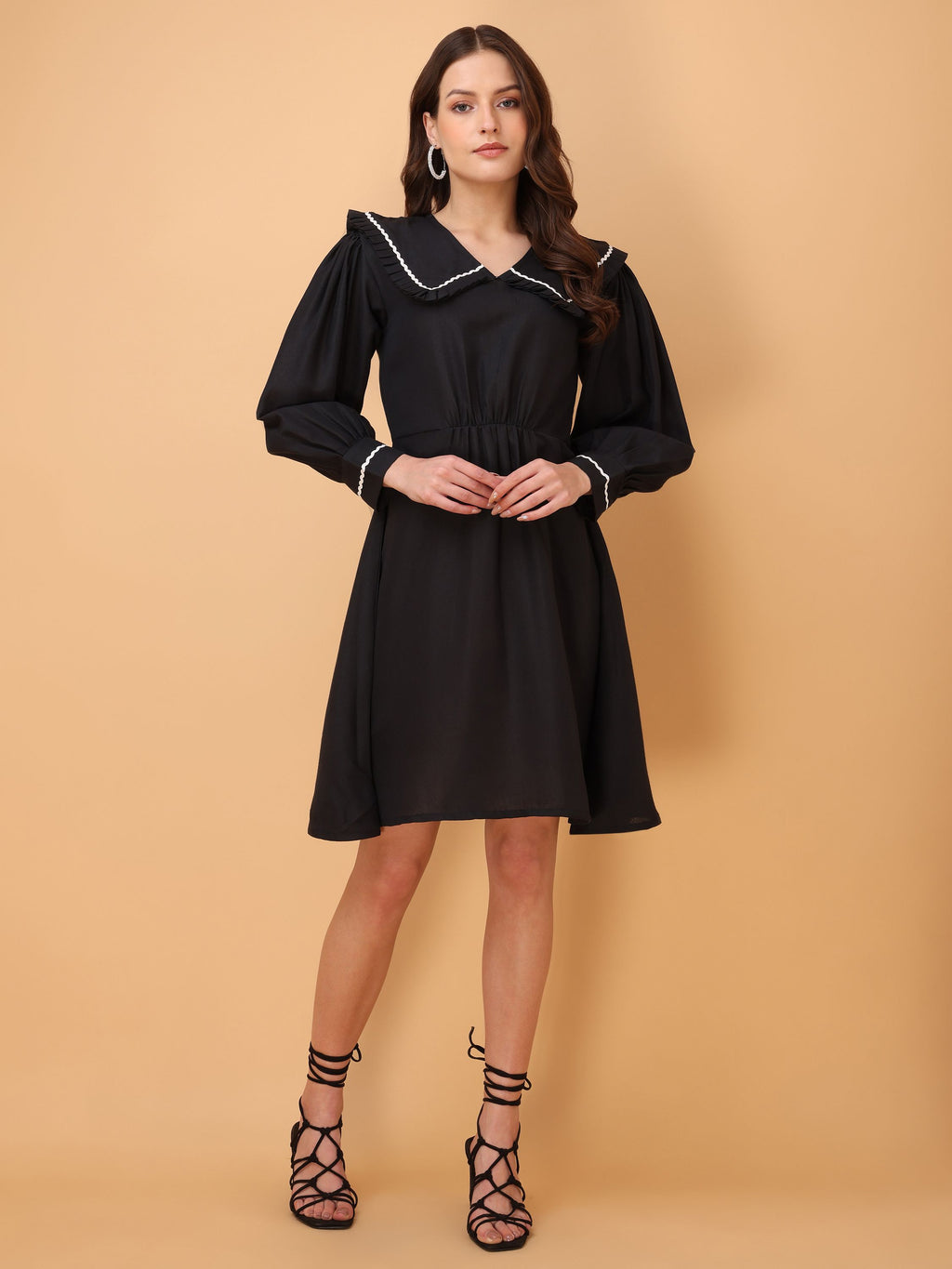 Women Multi Fit & Flare Solid Print Black Dress