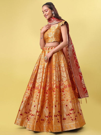 Women Yellow Jacquard Lehenga