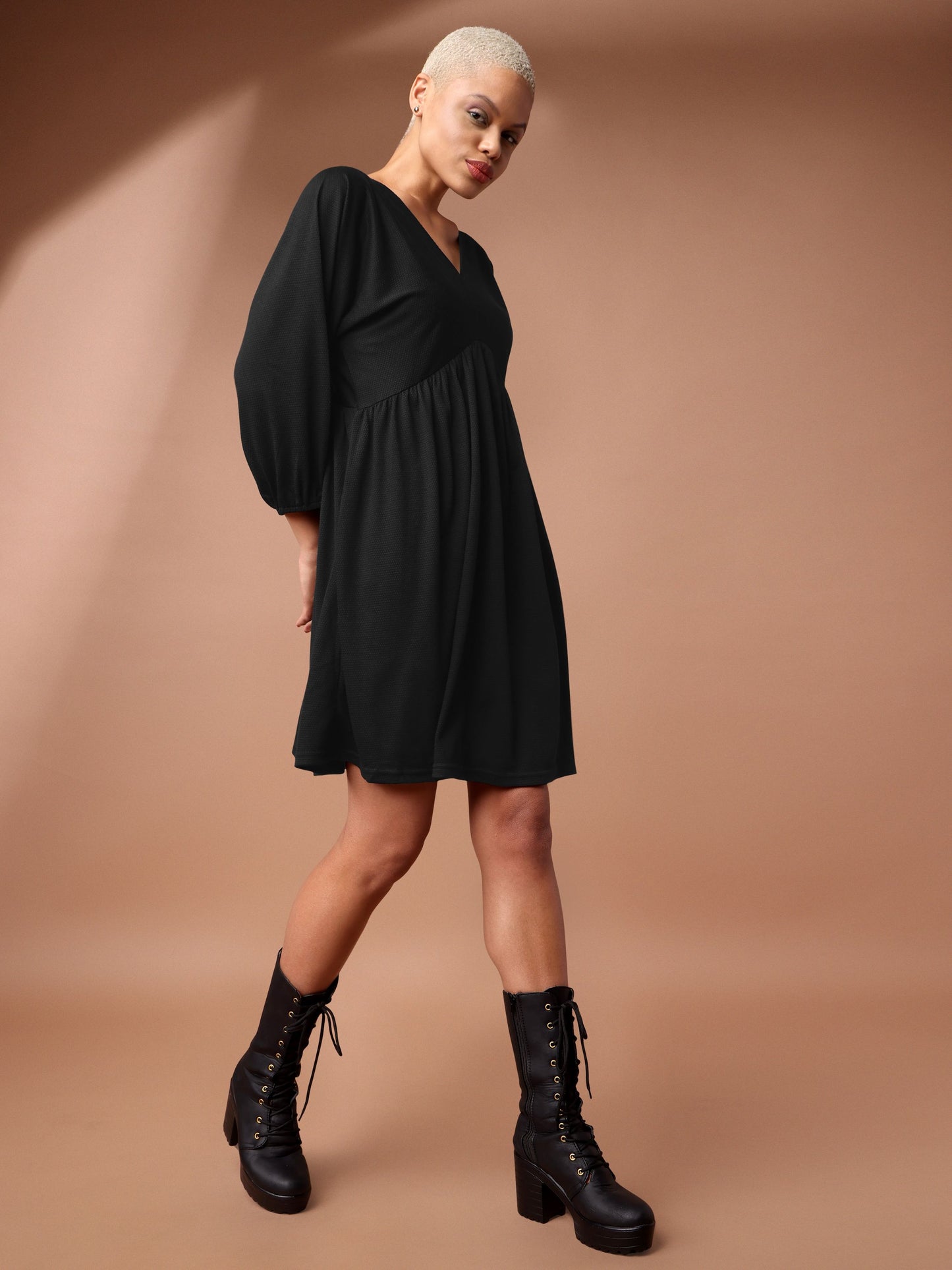 Black Puff Sleeve Bodycon Dress