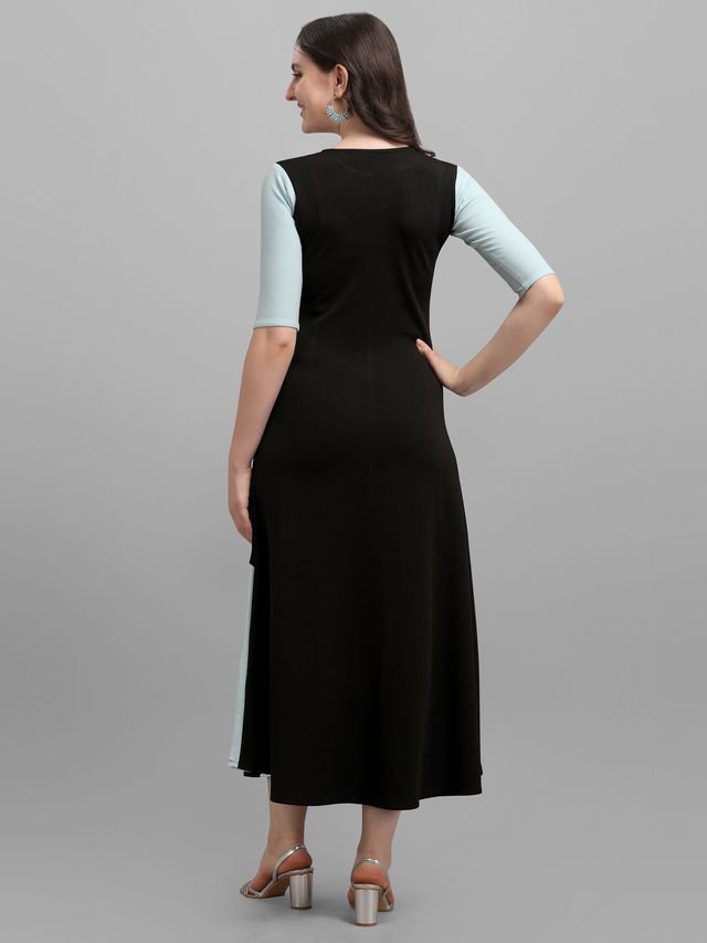 Women Sky Blue & Black Fit & Flare dress