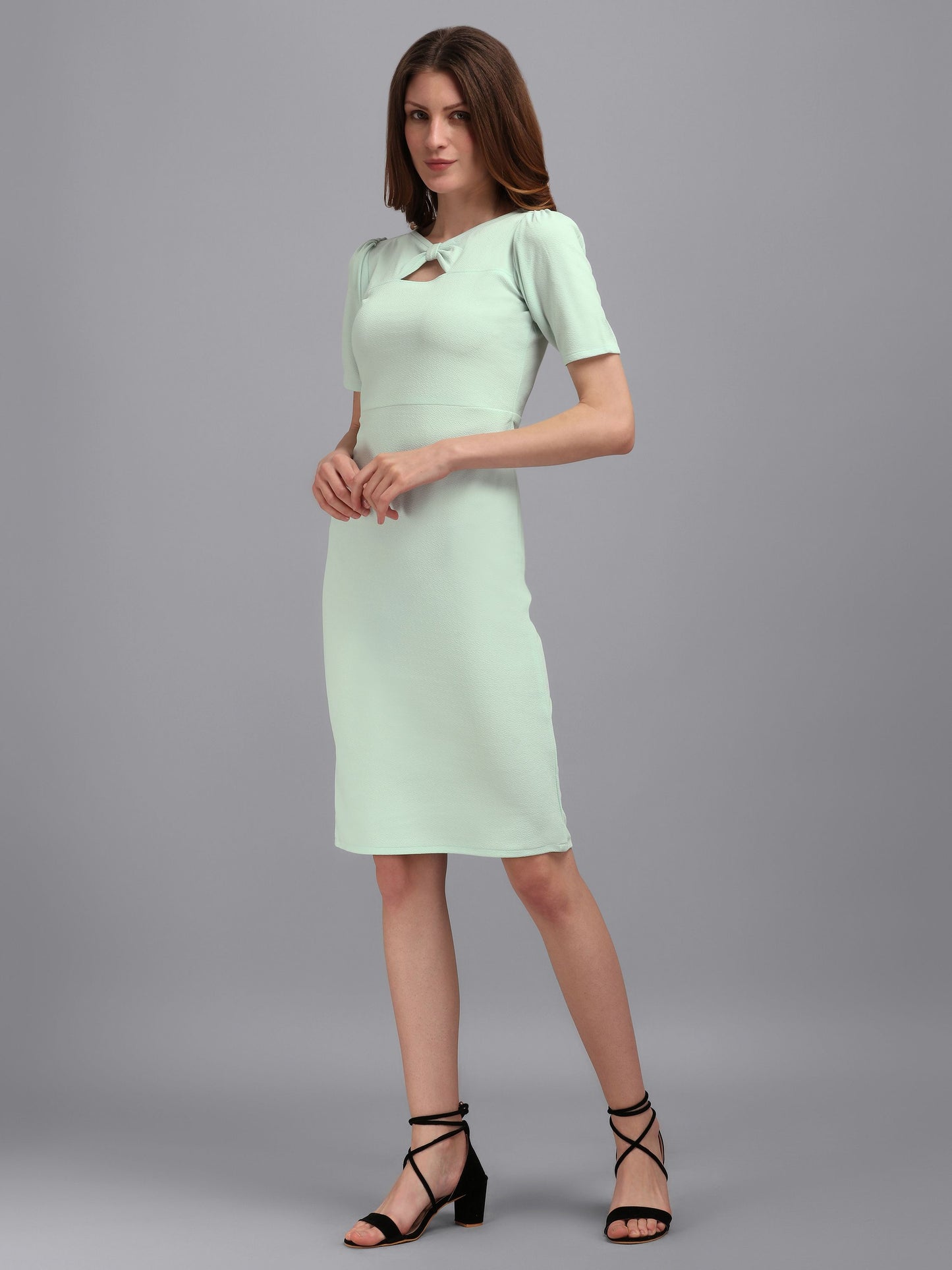 Tea Green Bow Neck Bodycon Dress