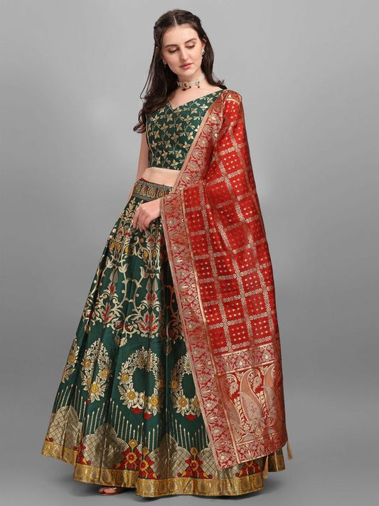 Dark Green Flared Lehenga Choli with Dupatta