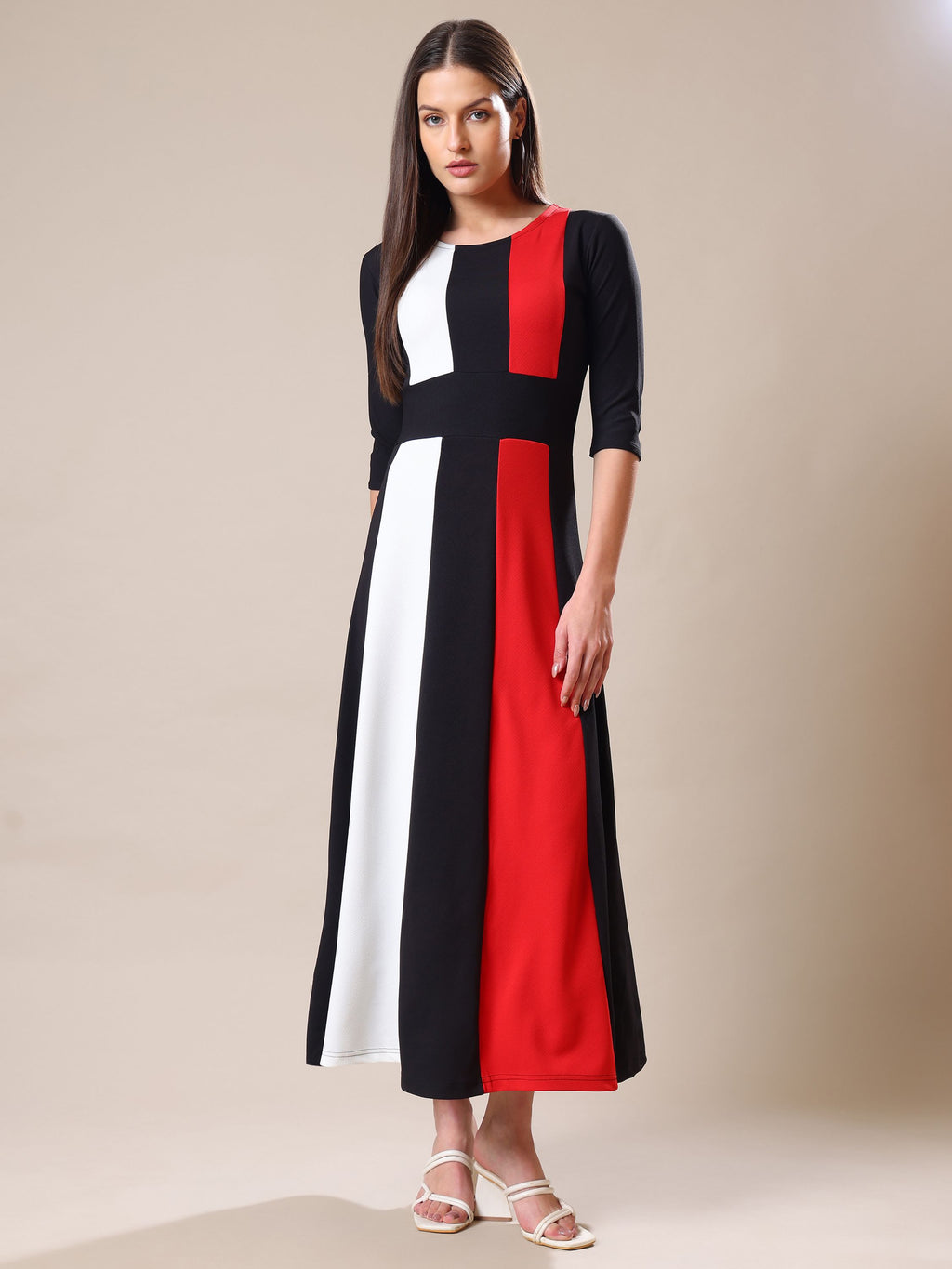 Women's Ankle Length Round Neck Red Dress