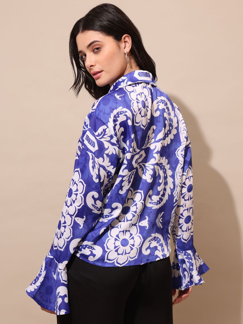 Women's Printed Stylished Blue Top