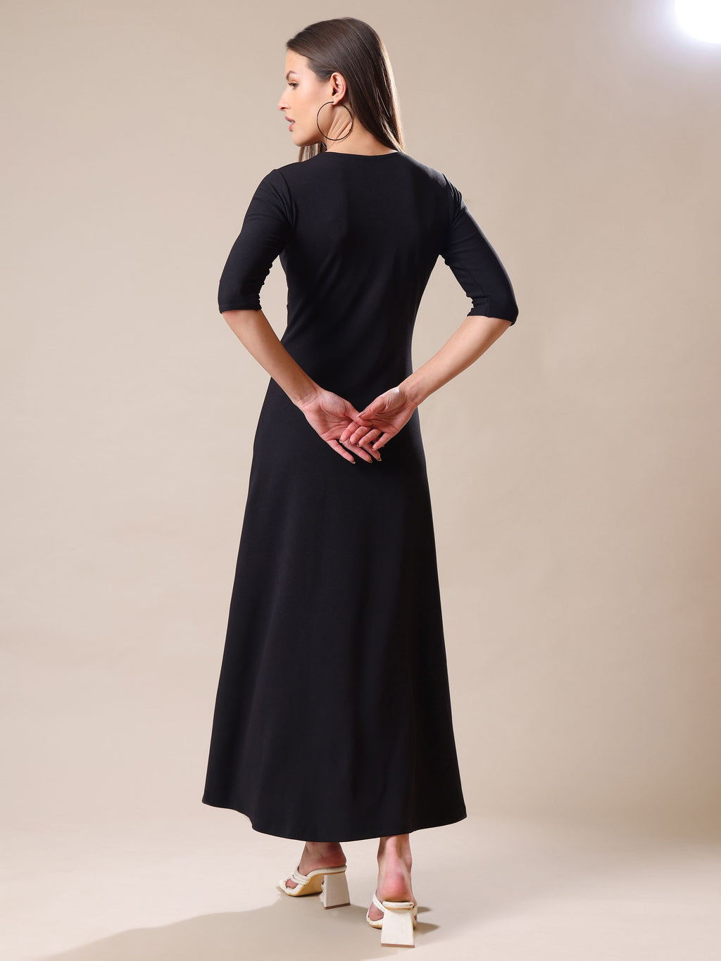 Women's Ankle Length Round Neck Brown Dress