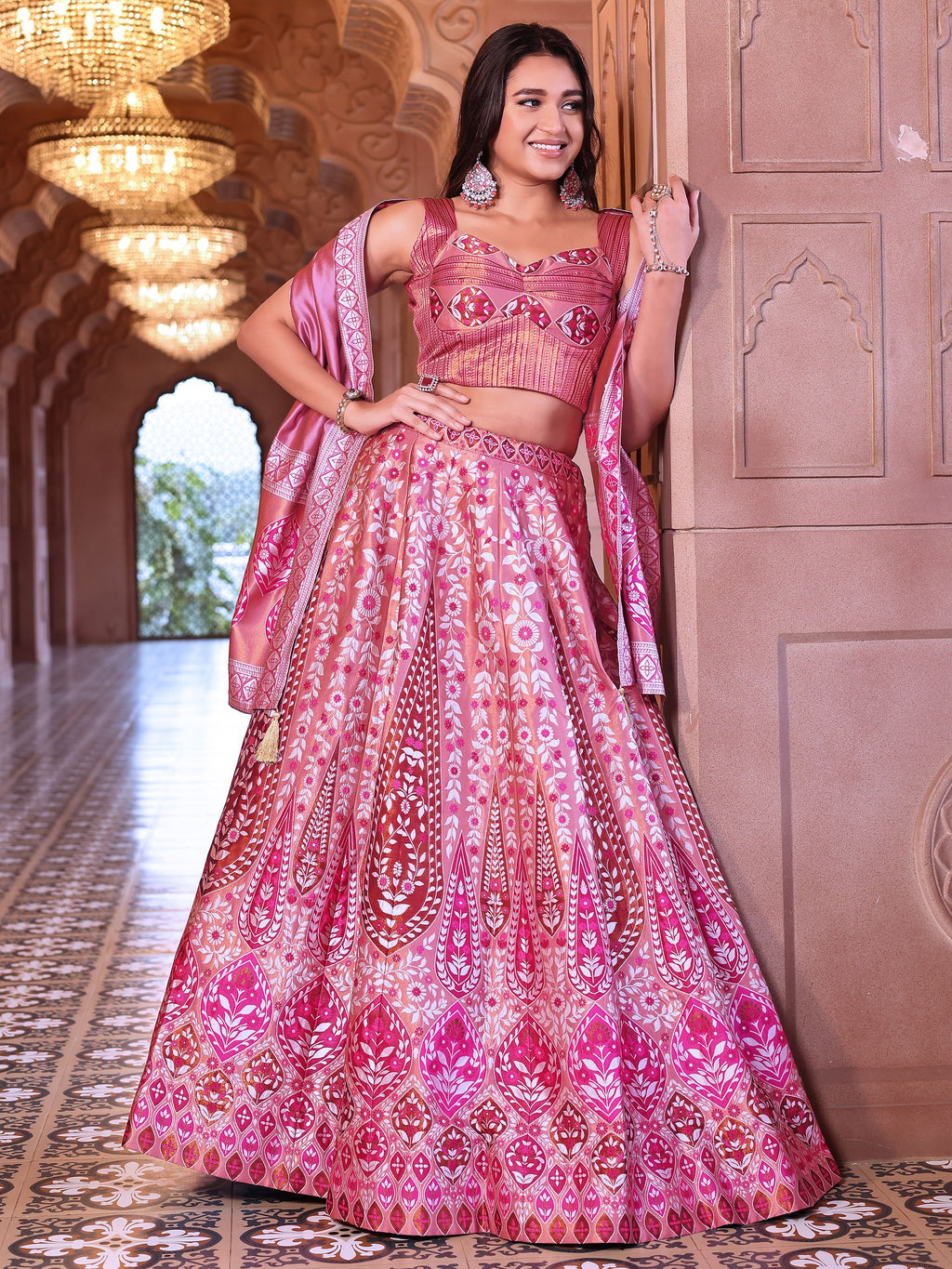 Kanjiwaram Lehenga Choli Pink Ethnic Zari Magic