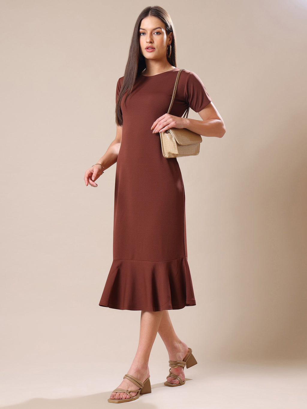 Women's Short Sleeve Bodycone Brown Dress