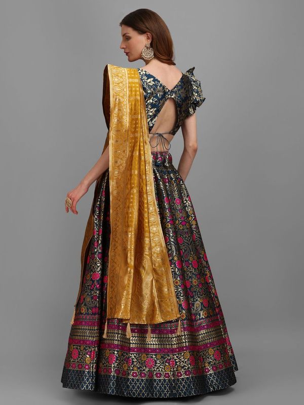 Women Light Blue Self Design Lehenga