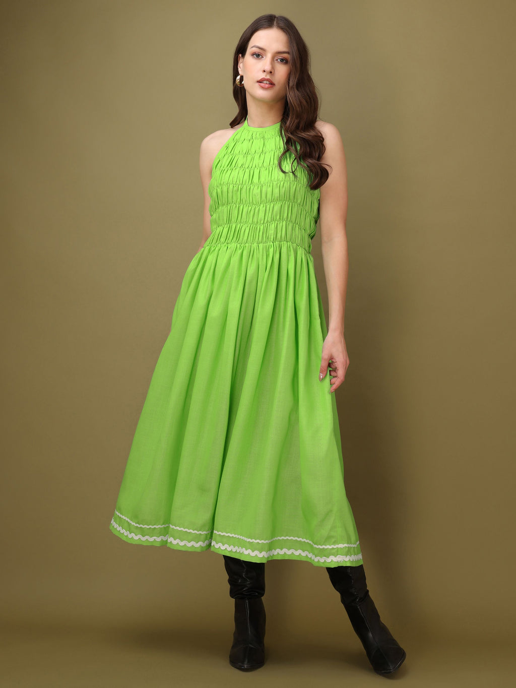 Women Midi-Maxi Sleeveless Green Dress