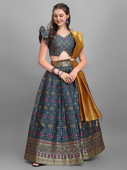 Women Jacquard Rama Printed Lehenga Choli