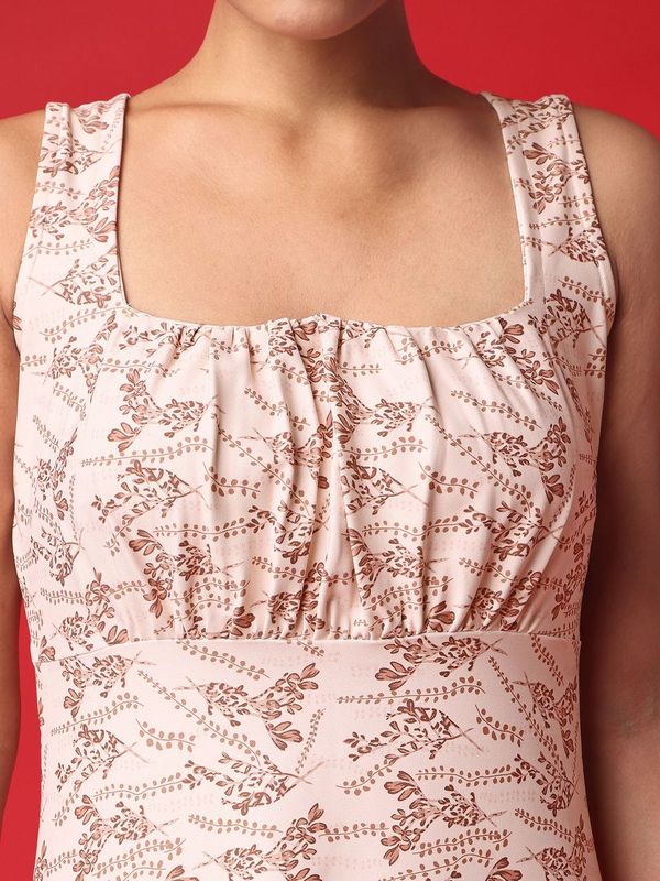 Women Beige Ruched Dress