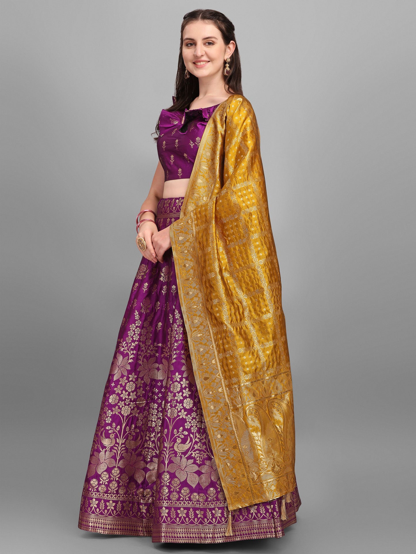 Women Wine Printed Lehenga