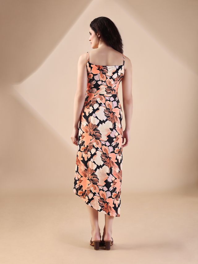 Women's Brown Printed Maxi  Sleeveless Dress