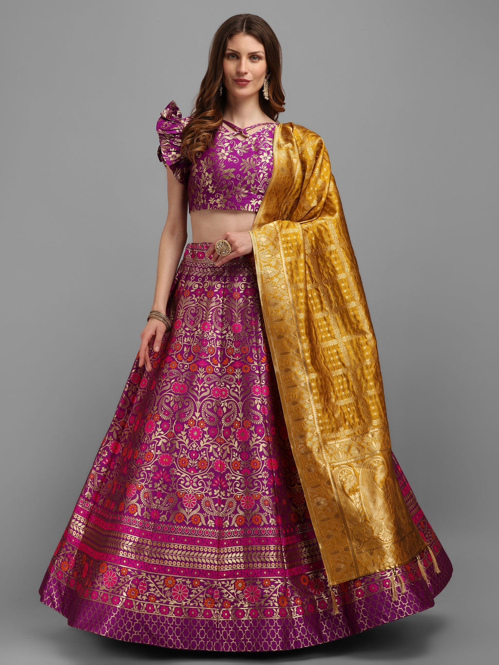 Women Purple Self Design Lehenga