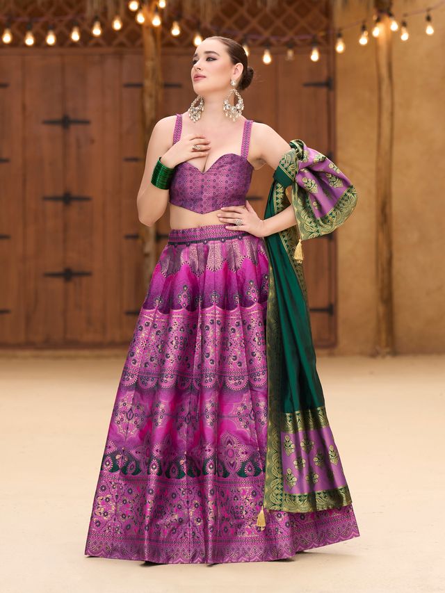 Women's Purple Kanjiwaram Lehengas