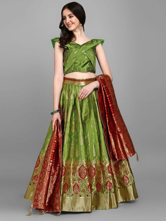 Women Jacquard Multicolor Semi-Stitched Lehenga Choli