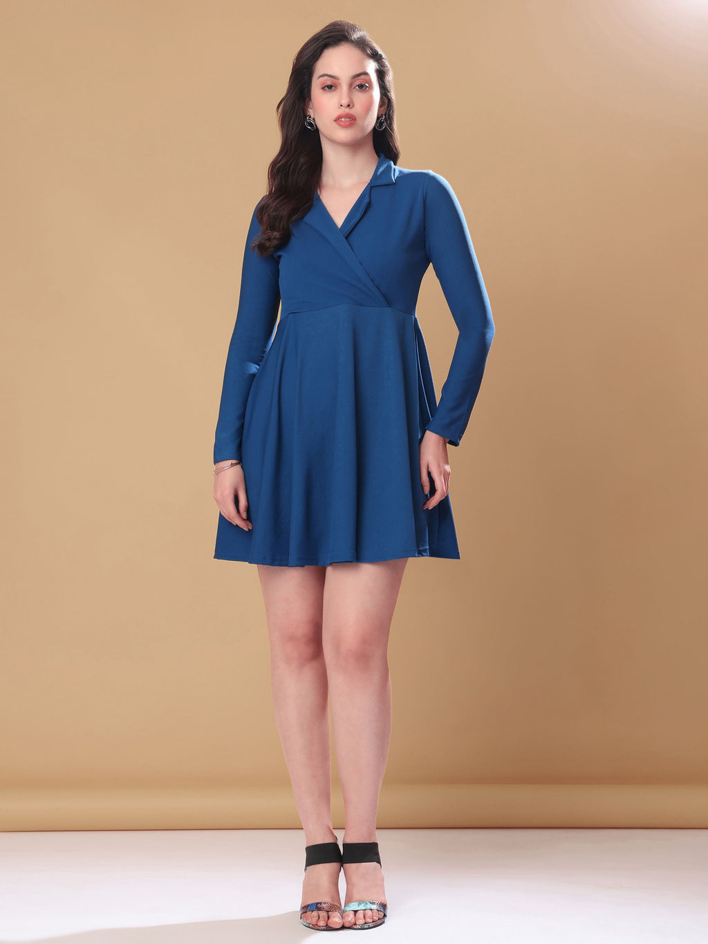 Women's Full Sleeve Fit & Flared Teal Dress