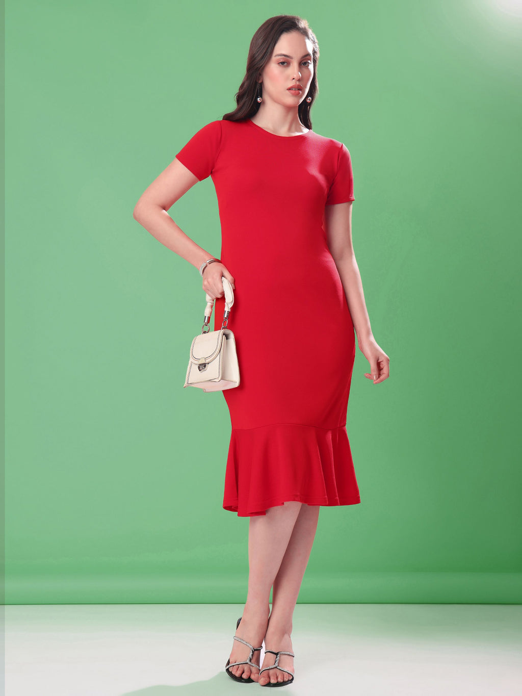 Women's Short Sleeve Bodycone Red Dress