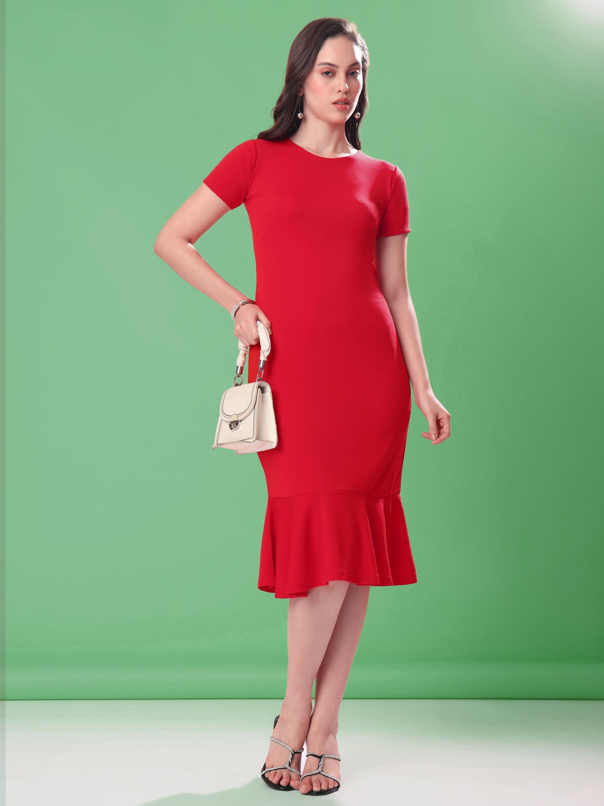 Women's Short Sleeve Bodycone Red Dress
