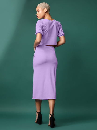 Women Purple V-Neck Top & Skirt Co-ords