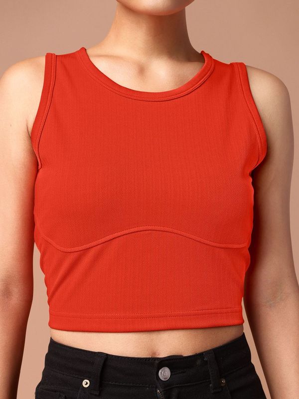 Women Orange Round Neck Tank Top