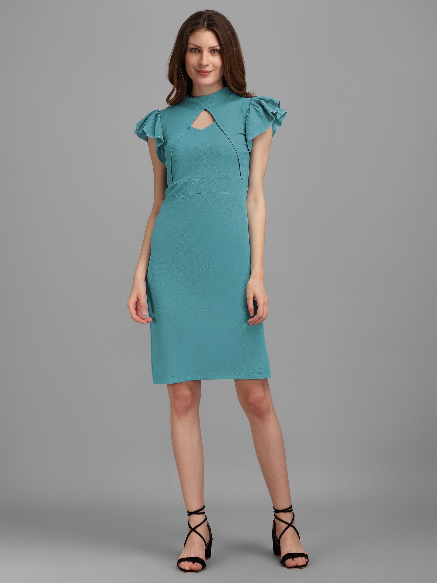 Turquoise Blue Turtle Neck Bodycon Dress