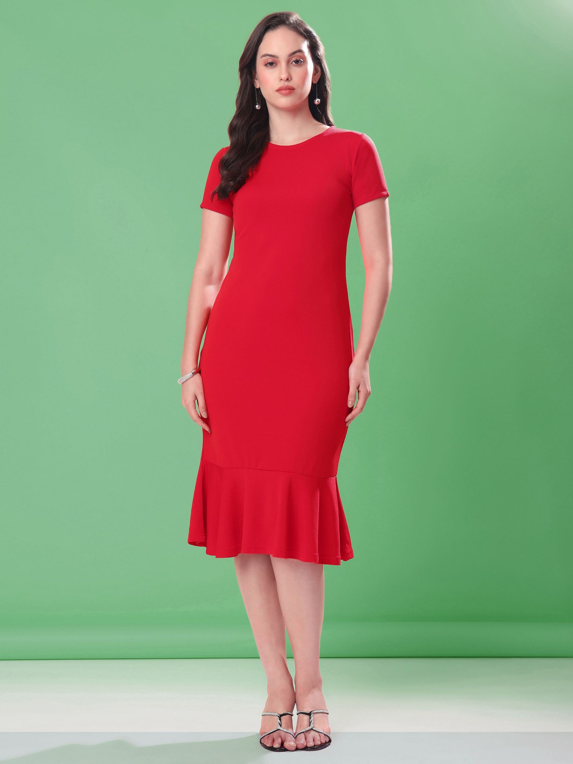 Women's Short Sleeve Bodycone Red Dress