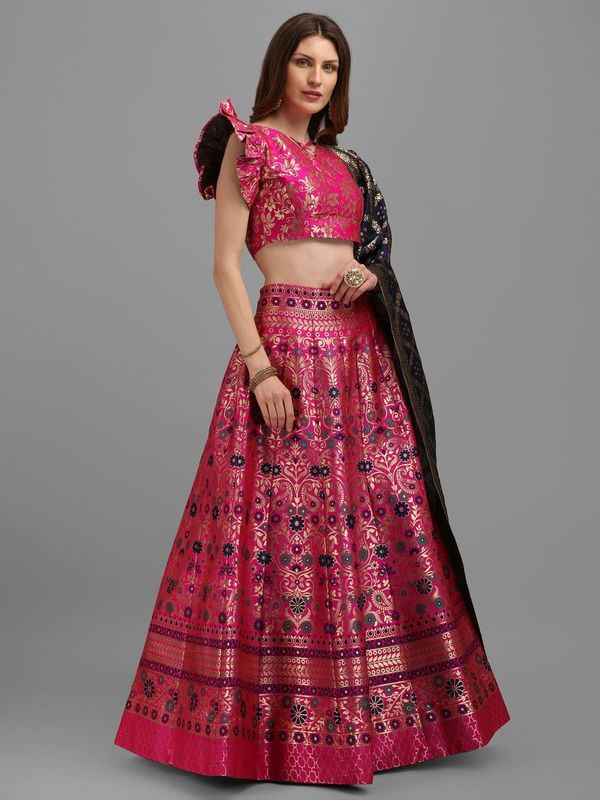 Women Pink Self Design Lehenga