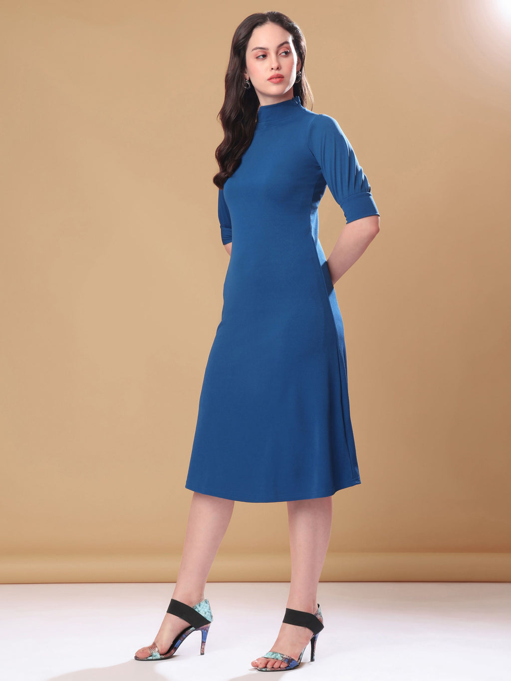 Women's A-Line Elbow Sleeve Teal Dress
