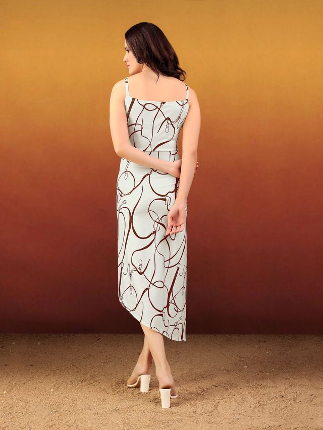 Women's Beige Printed Maxi  Sleeveless Dress