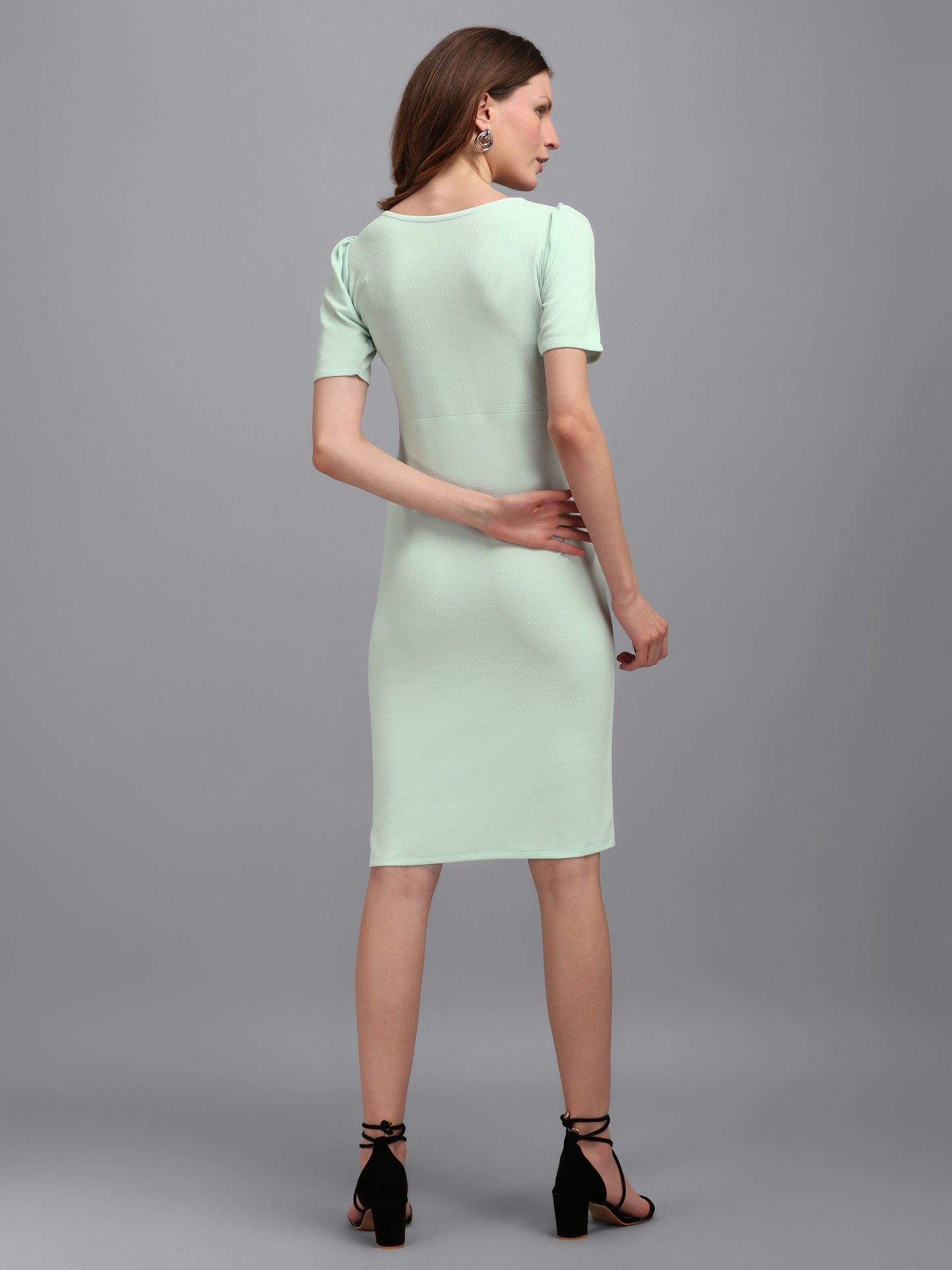 Tea Green Bow Neck Bodycon Dress