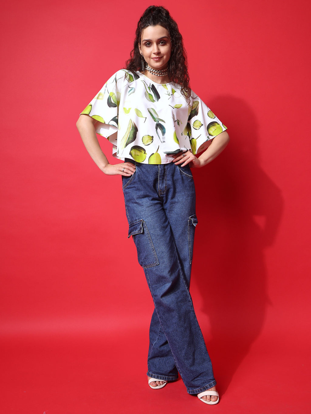 Off White Round Neck Crop Top For Women