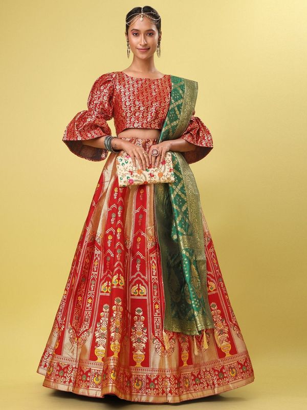 Traditional Red Jacquard Lehenga Choli