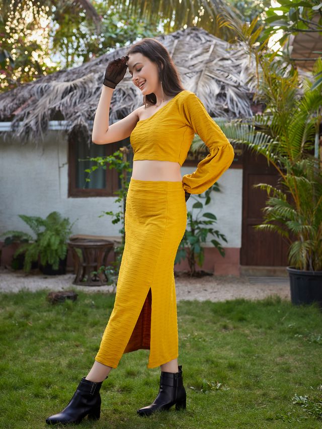 Women Yellow Bodycon Co-ords