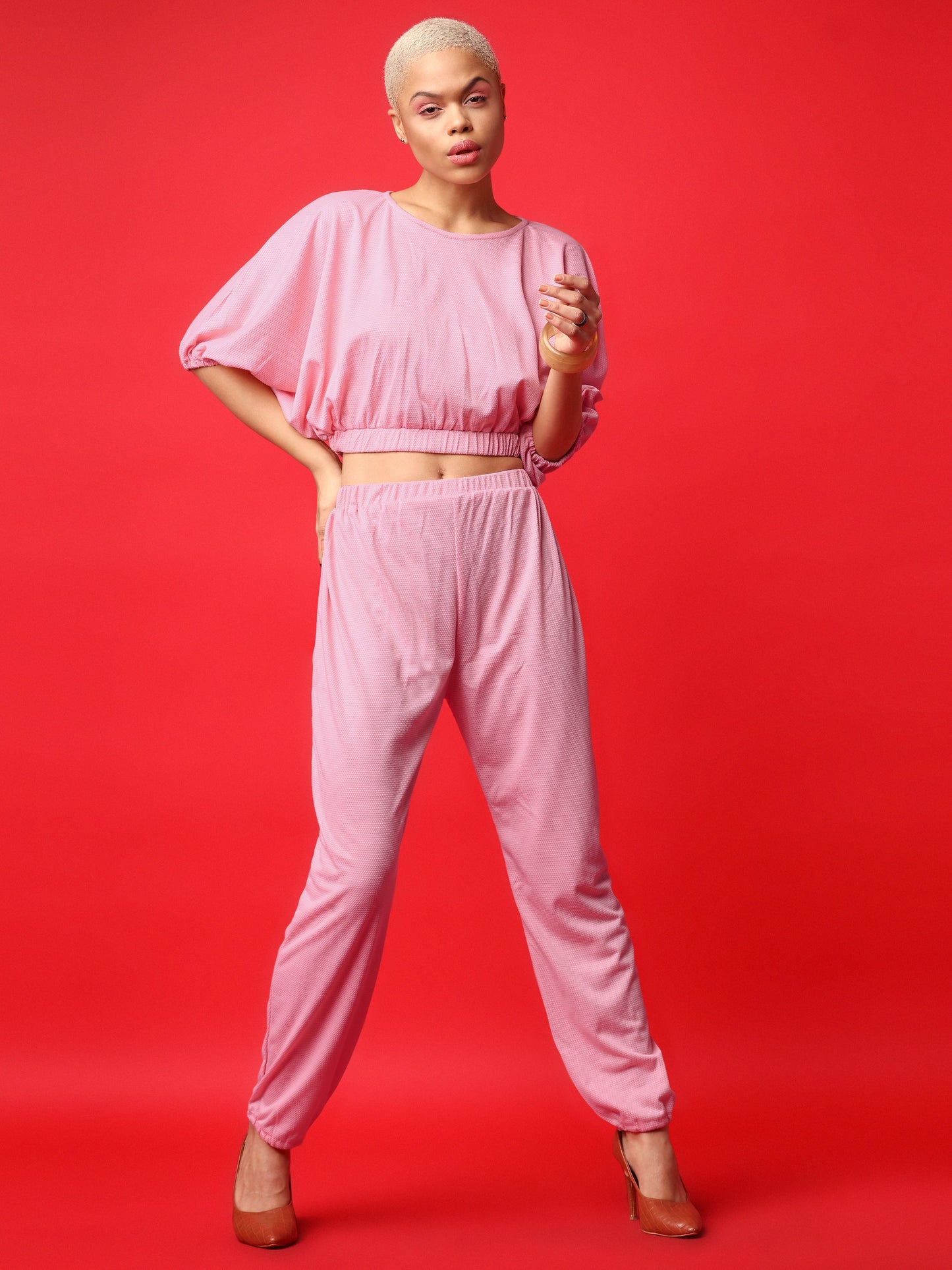 Women Light Pink Top & Joggers Co-ords