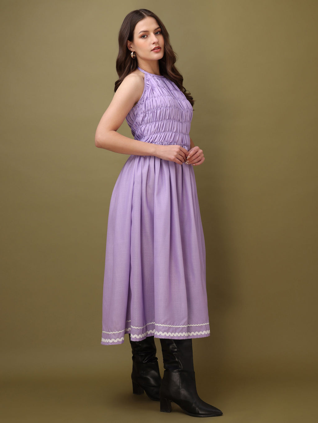 Women Fit & Flare Ruched Purple Dress