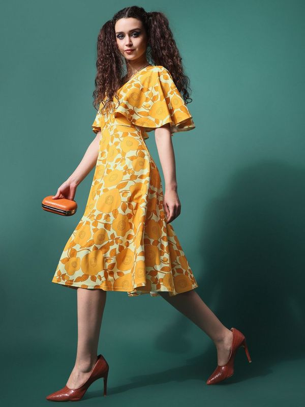 Yellow V Neck Fit and Flare dress