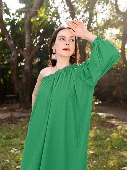 Oversized Green One Shoulder Dress