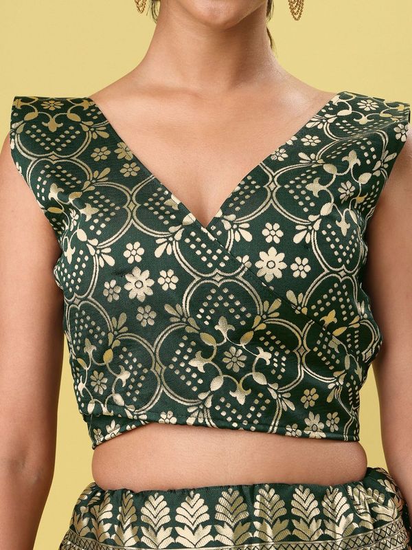Women Dark Green Floral Print Lehenga