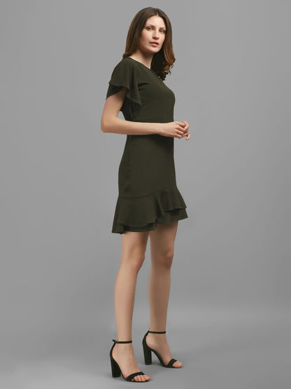 Round Neck Dark-Olive Bodycon Dress