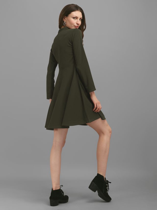 Women Dark Olive Fit And Flare dress