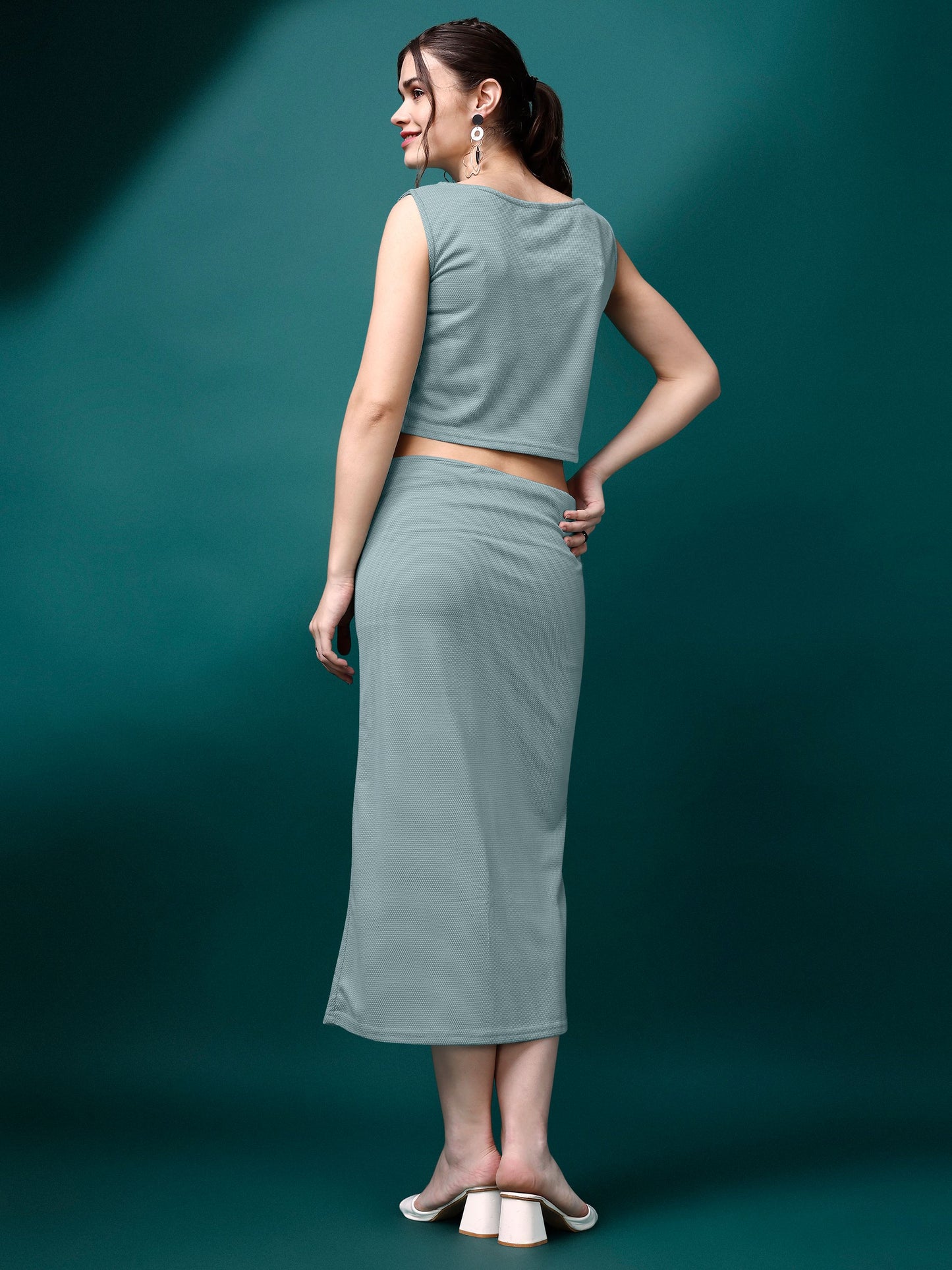 Women Grey V Neck Bodycon Co-ords