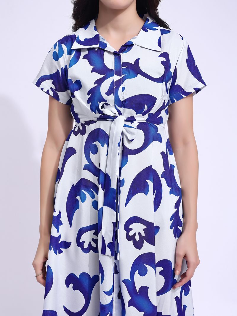 Women's White Fit & Flared Stylish Sleeve Dress