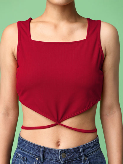 Women Red Waist Tie-Up Top